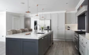 Grey Cabinets and Light Fixtures