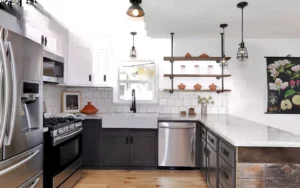 Grey Cabinets and Open Shelving